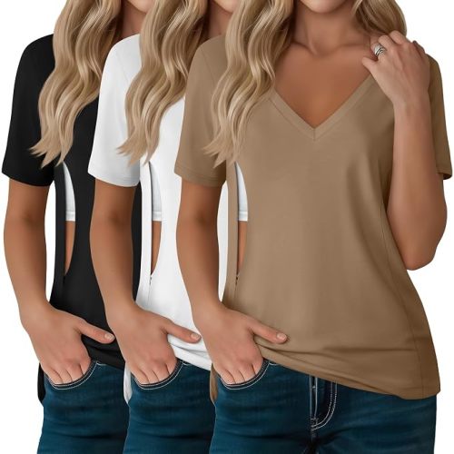 3 Pack Women's Nursing Tops Hidden Zipper