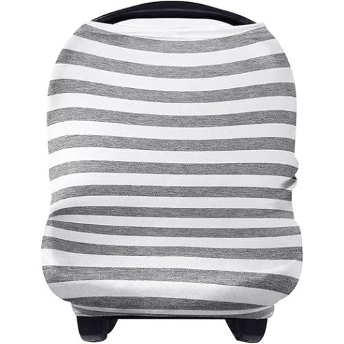 Yoofoss Nursing Cover Breastfeeding Scarf - Baby Car Seat Covers, Infant Stroller Cover, Strechy Carseat Canopy for Boys and Girls (Grey Stripe)