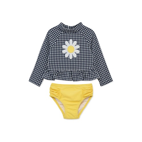Little Me Gingham Daisy UPF 50+ Rashguard Top & Bikini Bottoms Set | Nordstromrack