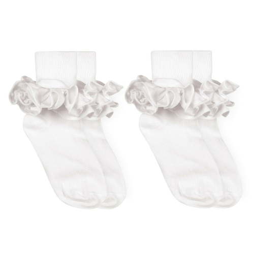 Jefferies Socks Girls Socks, 2 Pair Misty Ruffle Turn Cuff Cotton Socks (Little Girls & Big Girls)
