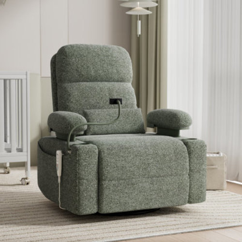 MAMAZING Electric Power Adjustable Armrests Swivel Rocking Chair Reclining Glider With USB Charge and Phone Holder | Wayfair