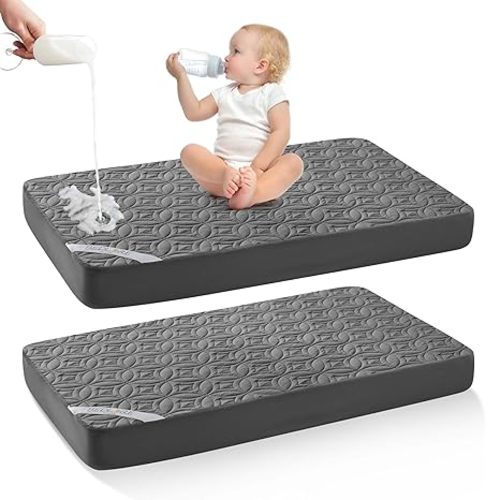 BEDLORE Waterproof Mattress Protector Crib, 2 Pack Soft Gray Mattress Pad, Noiseless Machine Washable Mattress Cover, Ultimate Protection for Your Baby's Crib Toddler Bed (52''x28'')