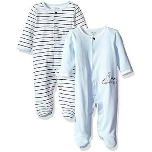 Little Me Baby Boys' and Girls' 2pc 100% Cotton Side Snap Romper Sleeper Footies