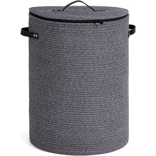 CHICVITA Tall Laundry Basket with Lid, White Clothes Laundry Hamper for Nursery, Cotton Rope Storage Basket for Clothes, Blankets, Toys, Laundry Bin, 15 x 20 inches