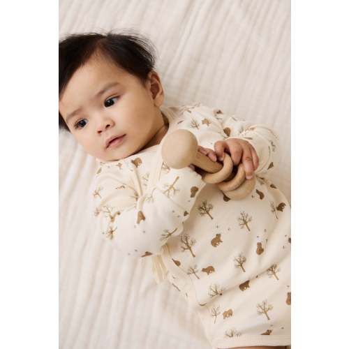 Organic Cotton Ames Wrap Long Sleeve Bodysuit - Honey Bear Cloud