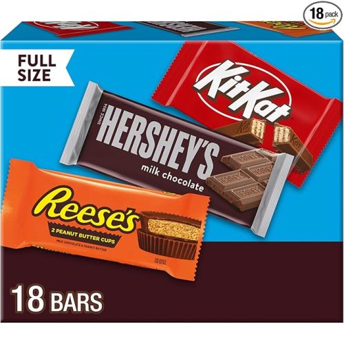 HERSHEY'S, KIT KAT and REESE'S Assorted Milk Chocolate Candy Variety Box, 27.3 oz (18 Count)