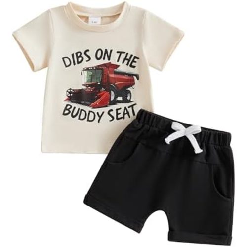 Sejardin Infant Baby Boy Summer Clothes Letter Graphic Print Short Sleeve T Shirt Tops and Stretch Shorts Toddler Outfit