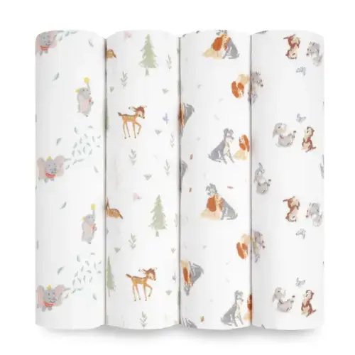 Disney + Friends Essentials Cotton Muslin Swaddle 4-Pack | aden + anais