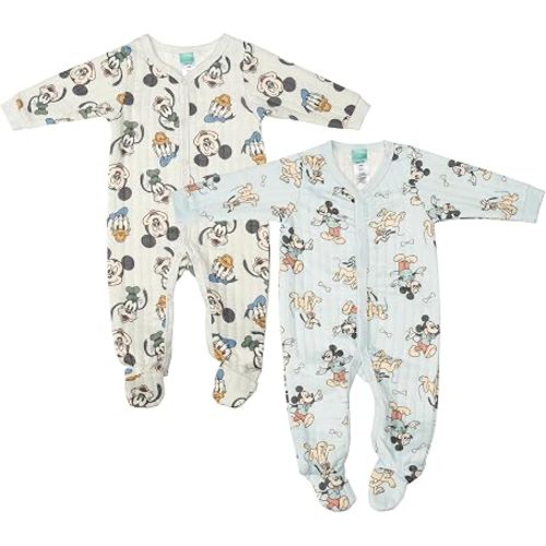 Magic Threadz Disney Clothes Baby Boys 2-Pack Quilted Footed Coveralls Mickey Mouse, Winnie the Pooh and Dumbo (0/3M-6/9M)