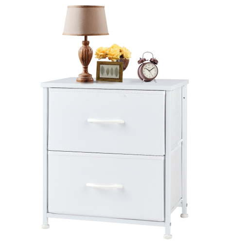 CONCETTA 2 Fabric Dresser, 20 Inch Adjustable Nightstand Feet Bedside Table with Drawers for Bedroom, Entryway, Closet, White