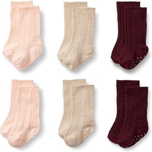 Amazon Essentials x Sofia Grainge Unisex Toddlers and Babies' Cable Knit Knee-High Socks, 6 Pairs