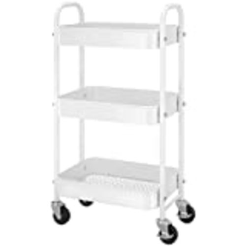 Amazon.com: Sywhitta 3-Tier Plastic Rolling Utility Cart with Handle, Multi-Functional Storage Trolley for Office, Living Room, Kitchen, Movable Storage Organizer with Wheels, White : Office Products