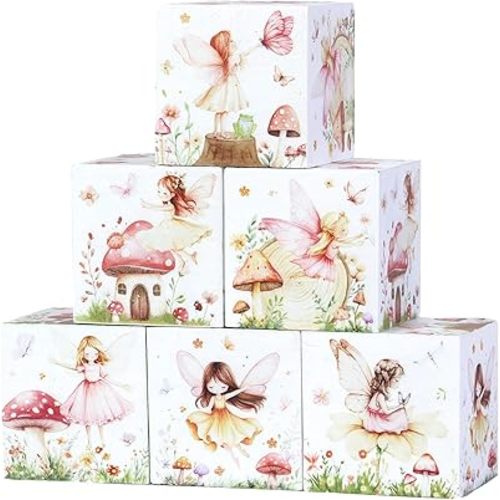 6 Pcs Nursery Decor Blocks, Wooden Nursery Decor for Girls, Baby Girl Wooden Shelf Decor Bedroom Playroom Decor for Girls Birthday Baby Shower Table Decorations Gifts (Fairy and Mushroom)
