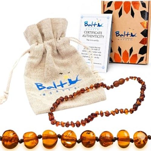 Baltic Amber Necklace - Authentic Cognac Baroque - Natural Comfort - 12.5 Inch - Screw Clasp