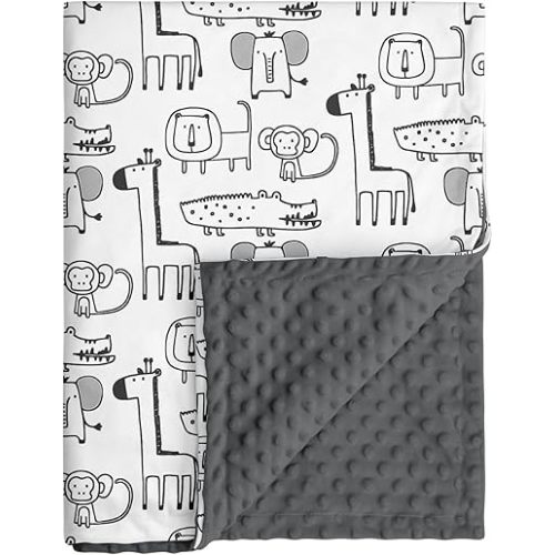 Baby Blankets for Boys Girls, Gray Animals, 30x40 | Soft Cozy Fleece Receiving Blanket for Newborn & Toddler, 3D Minky Dotted Backing, Breathable for Crib, Stroller & Tummy Time