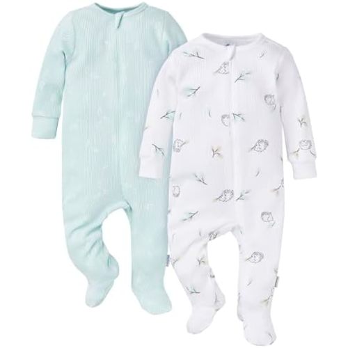 Gerber Baby Unisex 2-Pack 2-Way Zip Thermal Footed Sleep 'N Play, Hedgehog, 0-3 Months