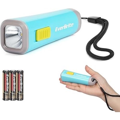 EverBrite Kids Flashlight, Mini LED Flashlight, Plastic Torch Use for Emergencies, Camping, Outdoor with Lanyard 3AAA Battery Included, Blue