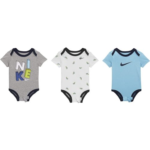 Nike Baby Boy Swoosh Bodysuits 3 Piece Set (B(56F086-001)/W, Newborn)