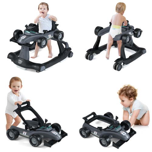 Costway 4-in-1 Baby Walker Foldable Activity Walker with Adjustable Height & Speed Gray