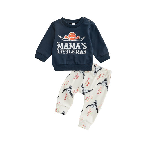 Wassery Western Baby Boy Autumn Clothes 6 12 18 24 Months Infant Outfits Long Sleeve Cow Letter Print T-Shirt Top Cow Jogger Pants Cute Cowboy Outfit 0-24M