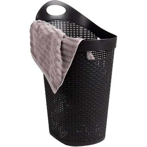 Mind Reader 60L Rolling Laundry Hamper, Clothes Basket, Wheels, Wicker Style, Plastic, 19.5"L x 14.75"W x 29.25"H, Black
