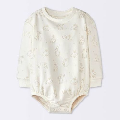 Baby Boys' Bunny Graphic Modal French Terry Long Sleeve Bubble Romper - Cloud Island™ Cream 3-6M