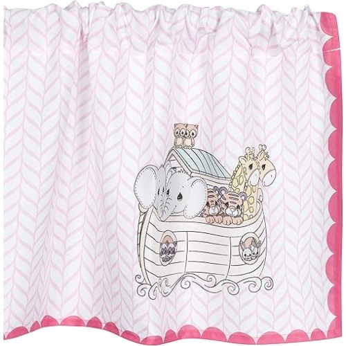 EVERYDAY KIDS Precious Moments Noah’s Ark Window Valance for Toddler and Baby Girls Animal Image of Giraffes, Tigers and Elephants on The Ark with Pink Border - 60x15” Window Décor for Children
