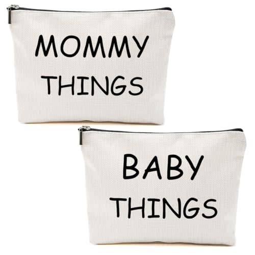 2PCS Mommy and Baby Makeup Bag Travel Organizer for Mom and Baby Essentials | Cute Parent-Child Toiletry Bag, Canvas Zipper Organizer Bags for Diaper Bags Daily/Travel Use, New Mom Gifts