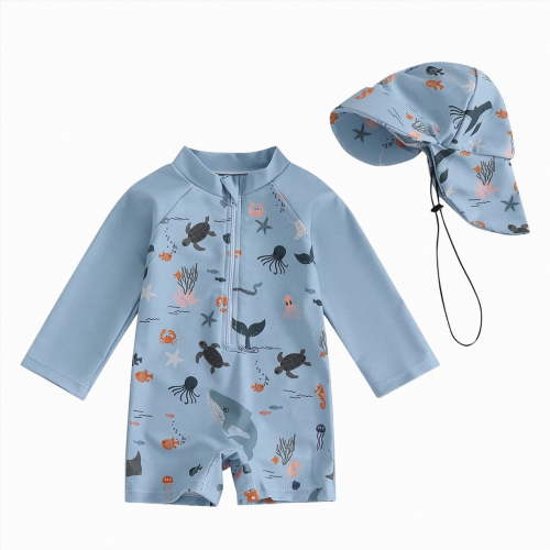 Hessimy Toddler Baby Boys Swimsuits Trunk Rashguard Top & Shorts Set,Toddler(Grey,0-3 Months)