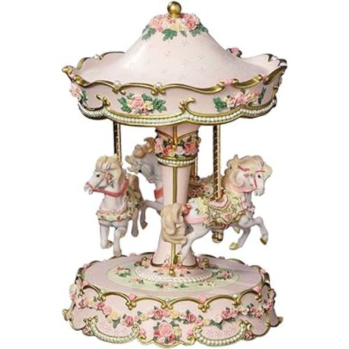 THE SAN FRANCISCO MUSIC BOX COMPANY Hearts and Roses 3-Horse Carousel
