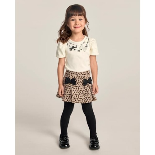 Girls Leopard Bow Ponte Skort - The Leopard Edit - Tan