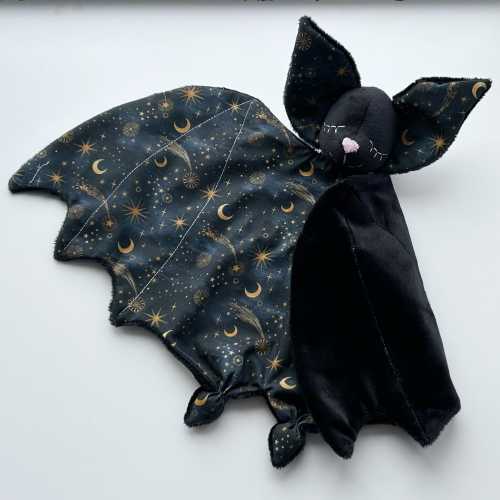 Bat lovey for baby: gothic witch Halloween cuddle toy