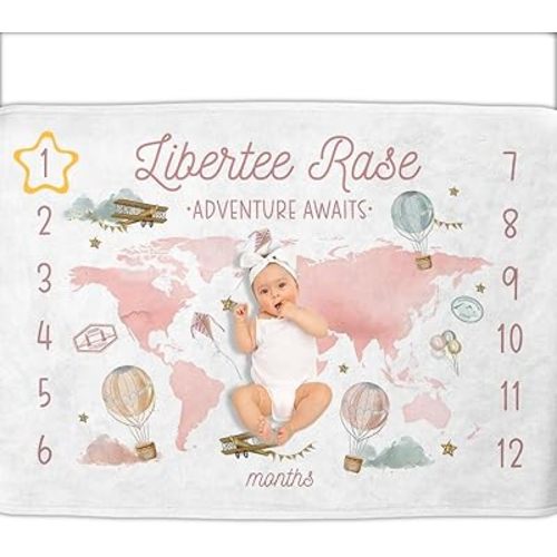 OLIVE OLIVIA Personalized Monthly Baby Milestone Blanket, Baby Months Blanket, Perfect Custom Newborn Gifts,30"x40"