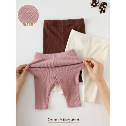 Cozy Pixies Newborn Baby Elastic Waist Ribbed Leggings Chic For Autumn/Winter Fall | SHEIN
