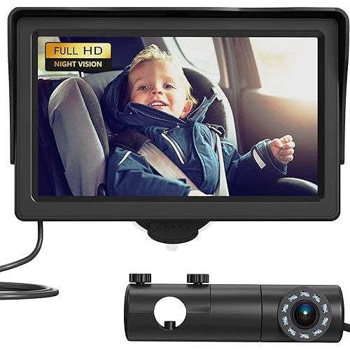 GROWNSY Baby Car Camera, HD Display Baby Car Mirror with Night Vision Feature, 4.3 inch Baby Car Camera with Monitor Wide Clear View, Backseat Camera Rear Facing to Observe Baby’s Every Move