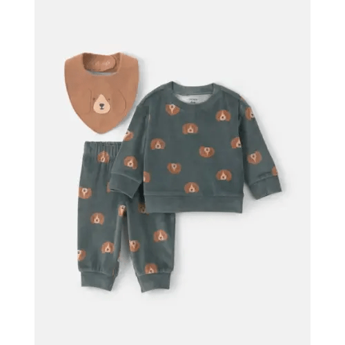 Baby Boy 3-Piece Dog Long-Sleeve Top & Pant Set - Green | Carter's