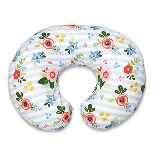 Boppy Original Nursing Pillow, Blue Pink Posy, Ergonomic Nursing Essentials for Bottle and Breastfeeding, Firm Fiber Fill, with Removable Pillow Cover, Machine Washable
