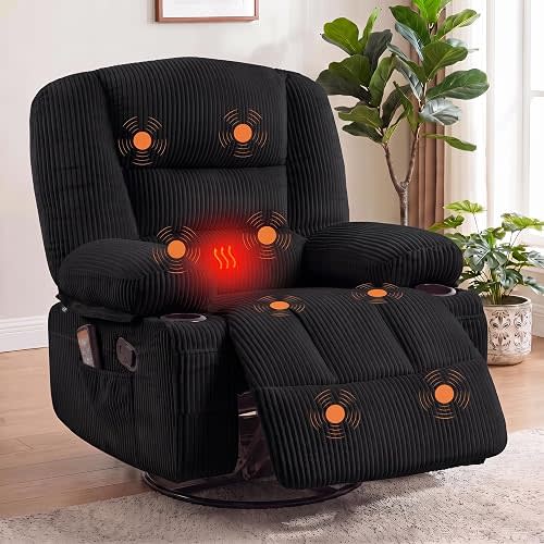 Garvee Oversized Recliner Chair,Extra Wide 360° Swivel Rocker Massage Heat