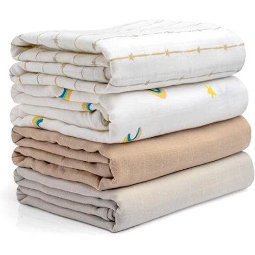 Salt Earth GOTS Certified 100% Organic Cotton 2-Layered Swaddle Baby Blanket, 4 Pack, 47"x47" Receiving Blankets for Swaddling, Wrap for Boy & Girl, Newborn Baby Essentials, Registry(Solids & Rainbow)