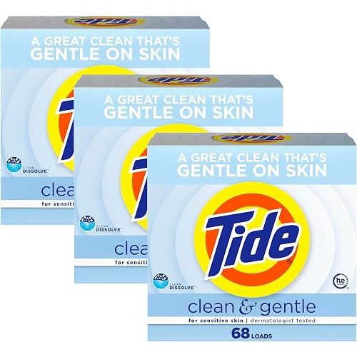 Tide Clean and Gentle Powder Laundry Detergent, Unscented, 68 Loads, 77 oz (Pack of 3)