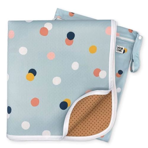 51" Heavy Duty Baby Splat Mat for Under High Chair | Includes Wet Bag | Premium Washable Toddler Mat | Baby Led Weaning | High Chair Mat for Floor | Craft Mat | Splash Mat (Dots on Dots)