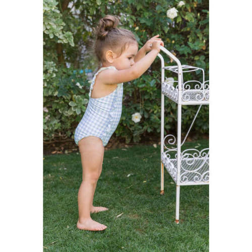 Girls Oasis Blue Gingham Ruffle One Piece - Minnow | Maisonette