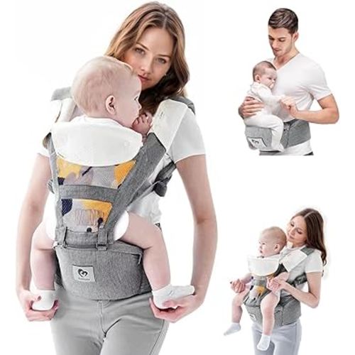 Baby Carrier, Bellababy Multifunction Baby Carrier Hip Seat (Ergonomic M Position) for 3-36 Month Baby, 6-in-1 Ways to Carry, All Seasons, Adjustable Size, Perfect for Shopping Travelling (Grey)