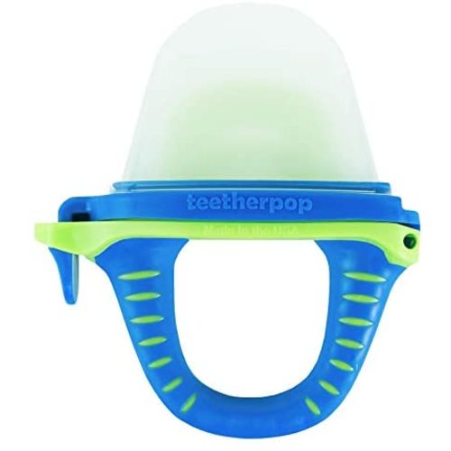teetherpop Fillable, Freezable Baby Teether for Breastmilk, Purees, Water, Smoothies, Juice & More (BlueLime)