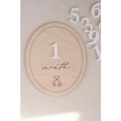 Baby Monthly Milestone Cards: Scalloped Teddy Bear Sign for Photo Prop
