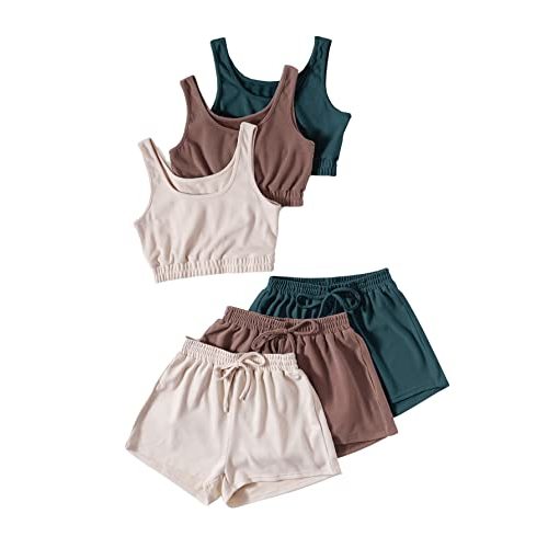 GORGLITTER Summer Outfits for Women 2025 Vacation Beach 6 Pieces Crop Tank Top and Shorts Matching Sets