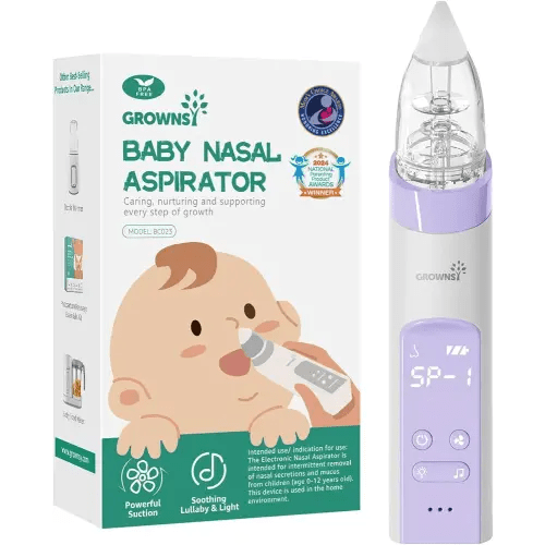 GROWNSY Nasal Aspirator for Baby, Electric Baby Nose Sucker, Automatic Nose Cleaner with Larger Suction Chamber and More Powerful Suction, Music and Light Soothing Function, Purple