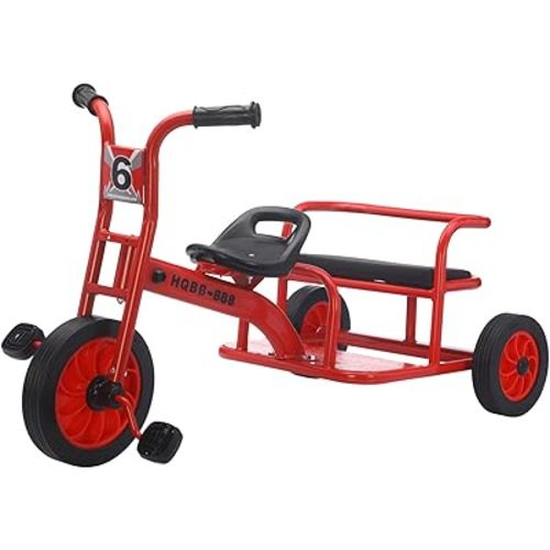 Kids Tricycle for Ages 2-8, Kids Trike Bike, Preschool Daycare Tandem Tricycle with Adjustable Seat, Airless Rubber Tires and Rear Padded Seat, Gift for Boys and Girls