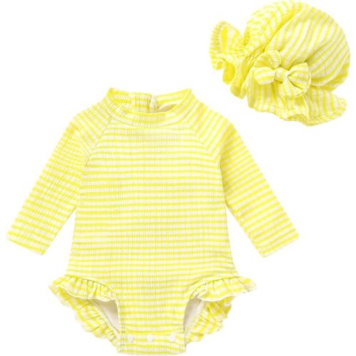 Infant Baby Girl Swimsuit One-Piece Long Sleeve Rash Guard with Hat Set Floral Zipper Bathing Suit Leopard Beach Wear