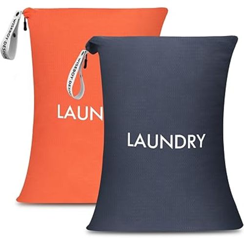 WiseBoy 2 Pack Laundry Bags, Travel Laundry Bag for Dirty Clothes, Washable Nylon Wet Dry Bag, Swimming Yoga Bathing Suit Workout Wet Dry Bags